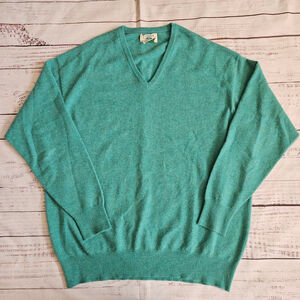 McCulleys Scotland Pure Cashmere Teal Sweater Jumper V Neck Mens 50 XL